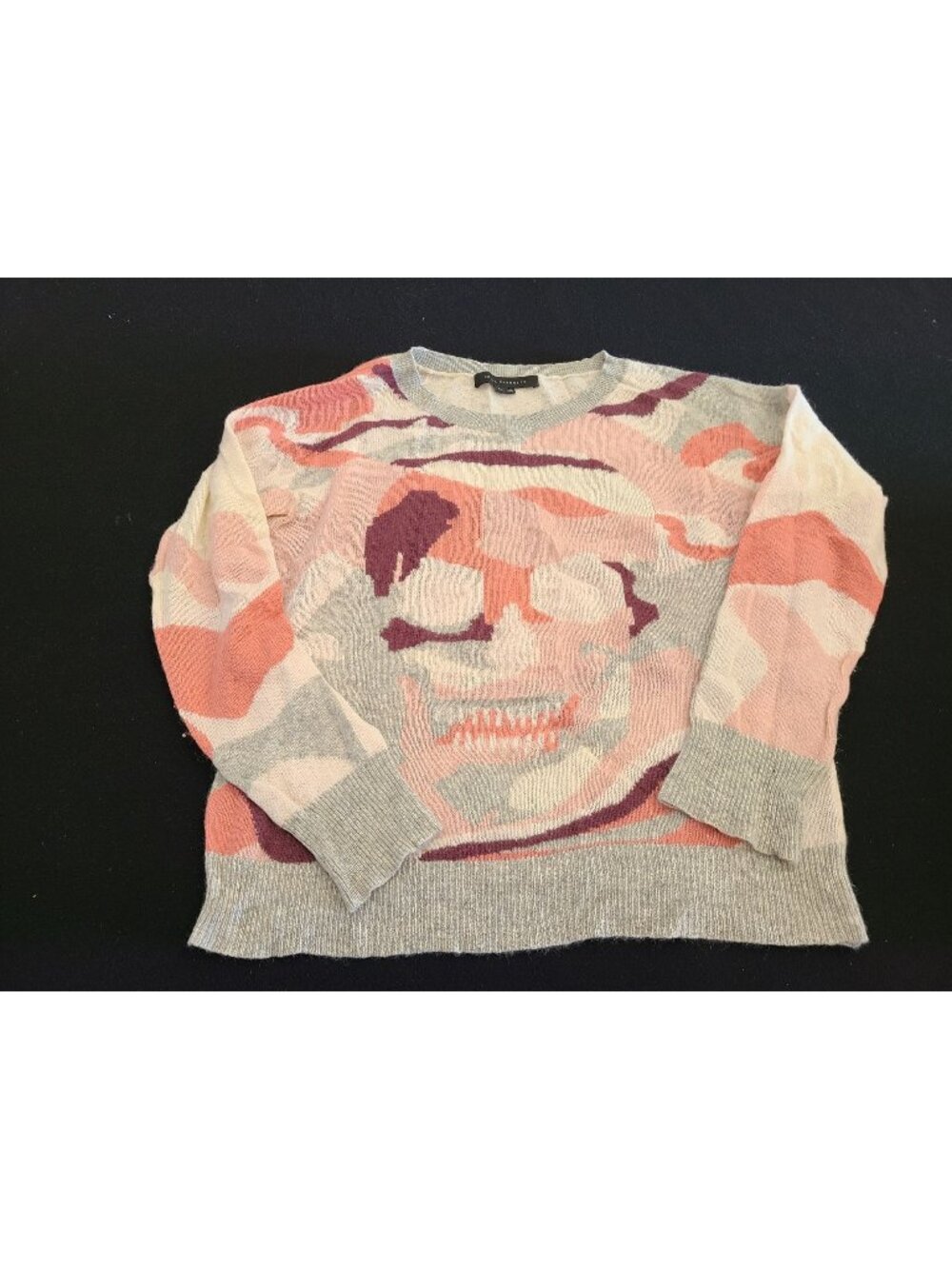 Skull Cashmere XS Gray & Pink Skull Print 100% Cashmere Womens Sweater